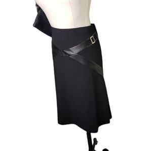 D-Studio black trumpet A-linee skirt vegan buckle trim Y2K Career EUC 10